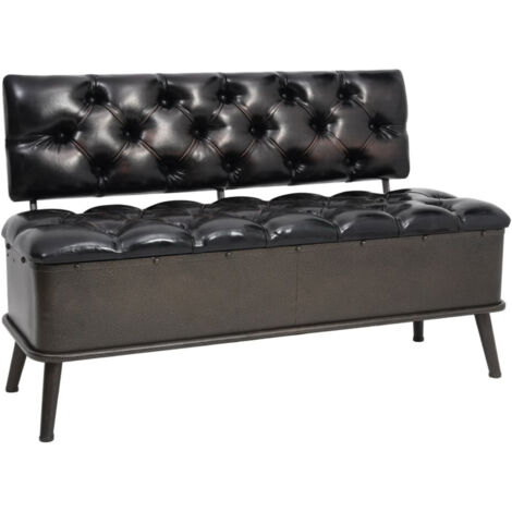 Banc Coffre de rangement - Banquette Pouf avec dossier 110 cm Noir Similicuir BV560218 - BonneVie (1/5)