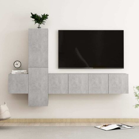 Ensemble de meubles TV 5 pcs, Étagère TV, Meuble de Salon, Gris béton Aggloméré OIB6328E (1/5)
