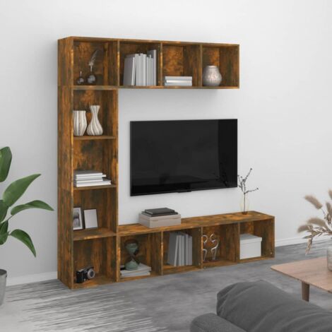 Ensemble bibliothèque/meuble TV 3 pcs Bancs TV Scandinave Armoires TV Chêne fumé 180x30x180 cm 67929 (1/5)