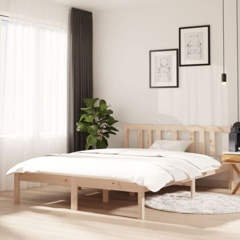 Lit double pour adulte - Cadre de lit Bois massif 135x190 cm Double BV121527 - BonneVie (1/5)