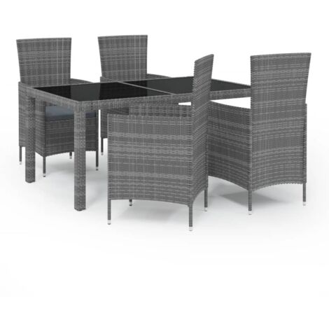 Ensemble Table et Chaise de Jardin  Salon de jardin 5 pcs et coussins Résine tressée Gris 61750 (1/5)