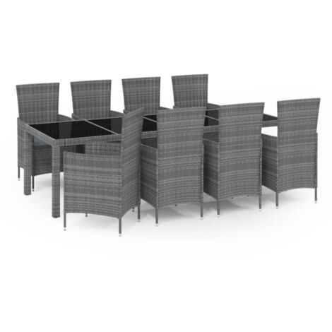 Ensemble Table et Chaise de Jardin Salon de jardin 9 pcs et coussins Résine tressée Gris 57956 (1/5)