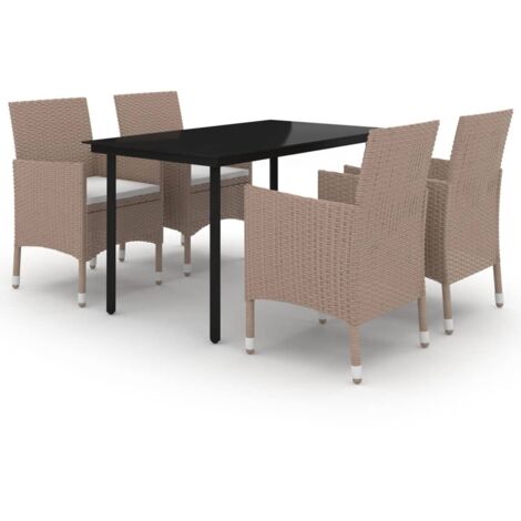 Ensemble Table et Chaise de Jardin 5 pcs - Ensemble à dîner de jardin coussins Résine tressée Verre BV615940 - BonneVie (1/5)