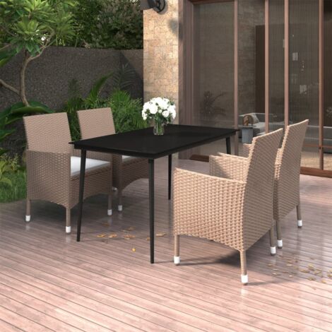 Ensemble Table et Chaise de Jardin Salon de jardin coussins 5 pcs Résine tressée Verre 92612 (1/5)