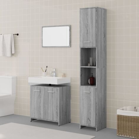 Meuble de salle de bain 3 pcs Mobilier de salle de bain - Sonoma gris BV254334 - BonneVie (1/5)