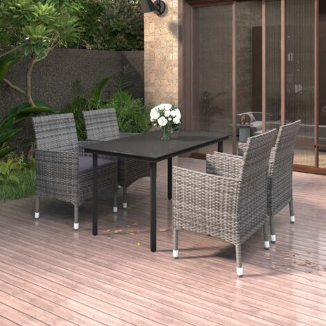 Ensemble Table et Chaise de Jardin Salon de jardin coussins 5 pcs Résine tressée Verre 73413 (1/5)