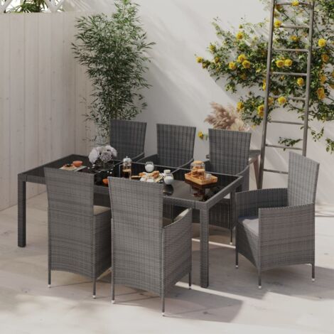 Ensemble Table et Chaise de Jardin  Salon de jardin 7 pcs et coussins Résine tressée Gris 69284 (1/5)