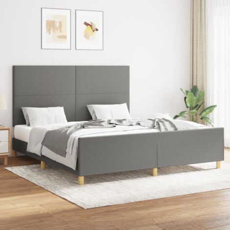 Lit double pour adulte avec tête de lit - Cadre de lit Gris foncé 160 x 200 cm Tissu BV672529 - BonneVie (1/5)