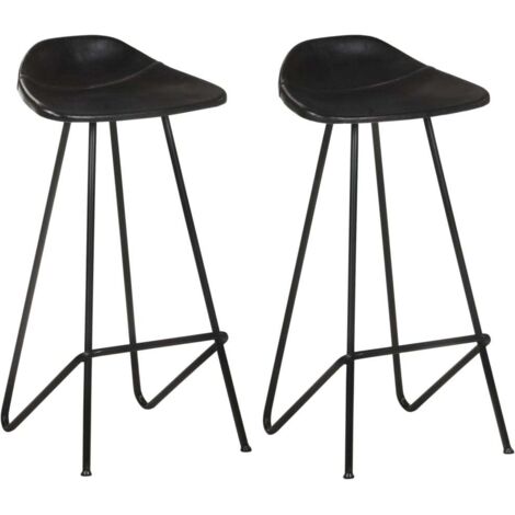 Lot de 2 Tabourets de bar Style Contemporain Chaises de bar Noir Cuir véritable 10203 (1/5)