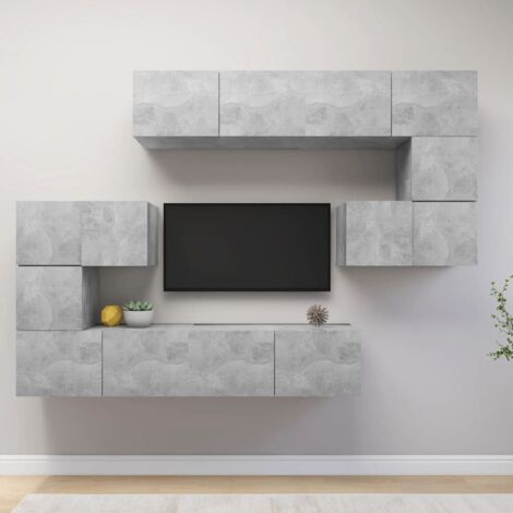 Ensemble de meuble TV 8 pcs, Étagère TV, Meuble de Salon, Gris béton Aggloméré OIB8394E (1/5)