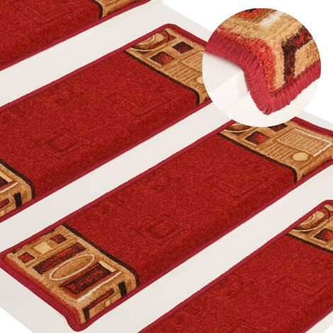 Lot de 15 Tapis d'escalier autocollants - Tapis de marche pour Enfants, Aînés et Animaux 65x25 cm Rouge BV121798 - BonneVie (1/5)