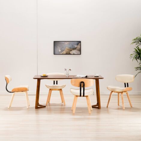 Lot de 4 Chaises de salle à manger - Chaises à dîner Crème Bois courbé et similicuir BV859094 - BonneVie (1/5)