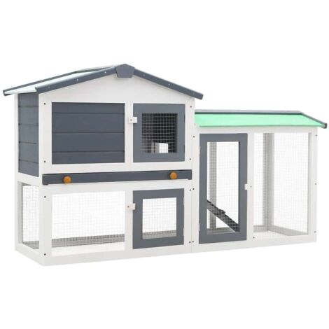 Clapier lapin large d'extérieur  Cage Enclos à Lapin Gris et blanc 145x45x85 cm Bois 70969 (1/5)