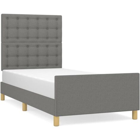 Lit adulte pour 1 personnes avec tête de lit, Structure de lit, Assemblage Facile, Gris foncé 80x200 cm Tissu OIB9621E (1/5)