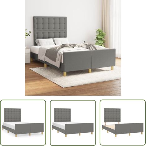 The Living Store Cadre de lit sans matelas gris foncé 120x200 cm tissu - Cadre De Lit - Lit Double - Lit Avec Têted’appui - Literie - Meubles De Chambre (1/5)