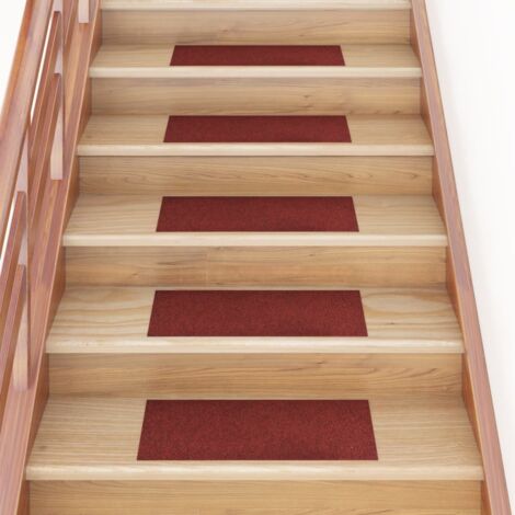 Lot de 15 Tapis d'escalier autocollants Rectangulaire - Tapis de marche pour Enfants, Aînés et Animaux 60x25cm Rouge BV327851 - BonneVie (1/5)