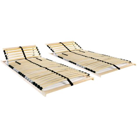 Lot de 2 Sommiers tapissier Cadre à lattes pour Lit adulte avec 28 lattes 7 zones 90x200 cm 14274 (1/5)