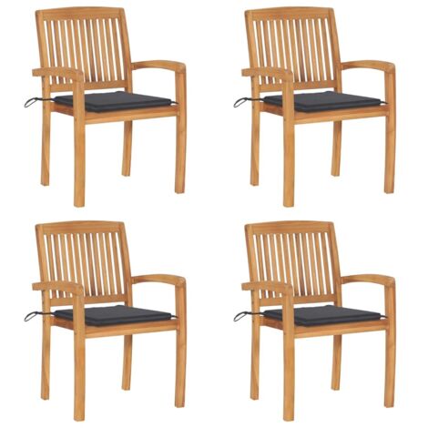 Lot de 4 Chaises de jardin empilables avec coussins - Chaises d'extérieur pour terrasse/jardin Teck solide BV307934 - BonneVie (1/5)