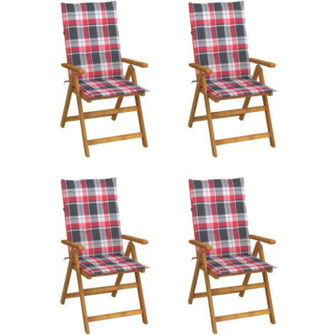 Lot de 4 Chaises de jardin et de camping inclinables, Chaises de relaxation, avec coussins Bois d'acacia OIB1961E (1/5)