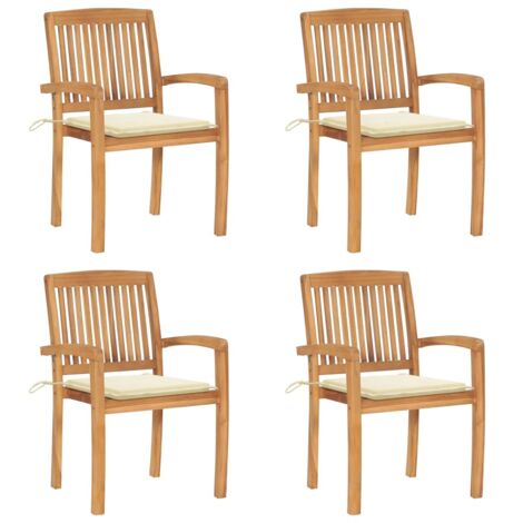 Lot de 4 Chaises de jardin empilables avec coussins - Chaises d'extérieur pour terrasse/jardin Teck solide BV521899 - BonneVie (1/5)
