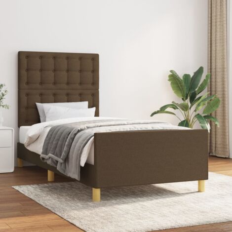 Lit simple pour adulte avec tête de lit - Cadre de lit Marron foncé 90x190 cm Tissu BV853228 - BonneVie (1/5)