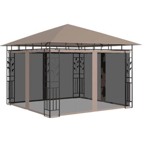 Tonnelle de jardin Tonnelle Barnum Belvédère avec moustiquaire 3x3x2,73 m Taupe 180 g/m² 53849 (1/4)