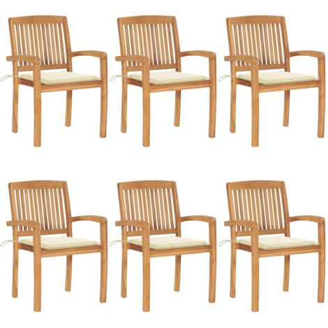Lot de 6 Chaises de jardin empilables avec coussins - Chaises d'extérieur pour terrasse/jardin Teck solide BV420559 - BonneVie (1/5)