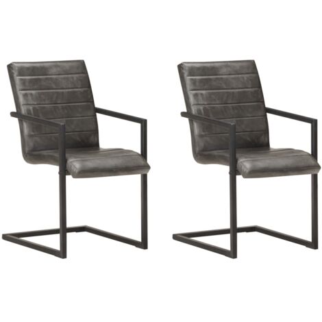 Lot de 2 Chaises de salle à manger cantilever - Chaises à dîner Gris Cuir véritable BV232665 - BonneVie (1/5)