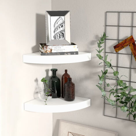 Lot de 2 Étagère d'angle flottante Armoire murale Meuble Étagère Blanc 25x25x3,8 cm MDF 29724 (1/5)