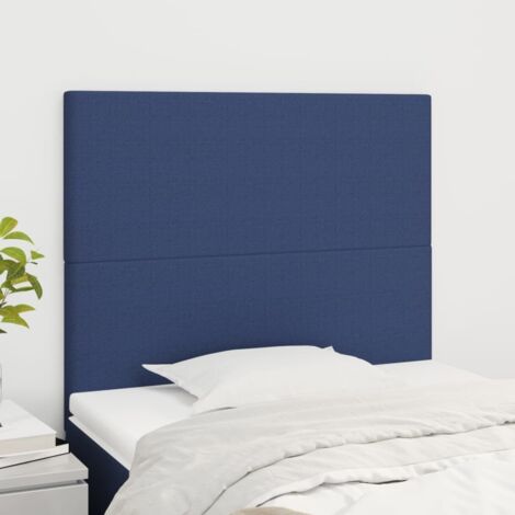 Tête de lit en tissu bleu 90 cm lot de 2 armoires intégrées 47145