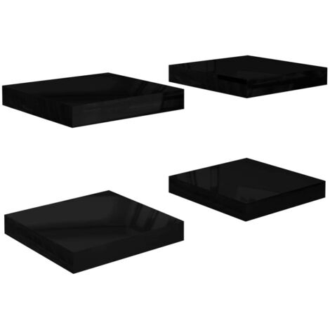 Étagère murale flottante 4 pcs Noir brillant 23x23,5x3,8 MDF (1/5)