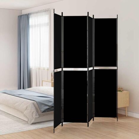 Paravent sur Pied Cloison de séparation 4 panneaux Noir 200x220 cm Tissu 10524 (1/5)