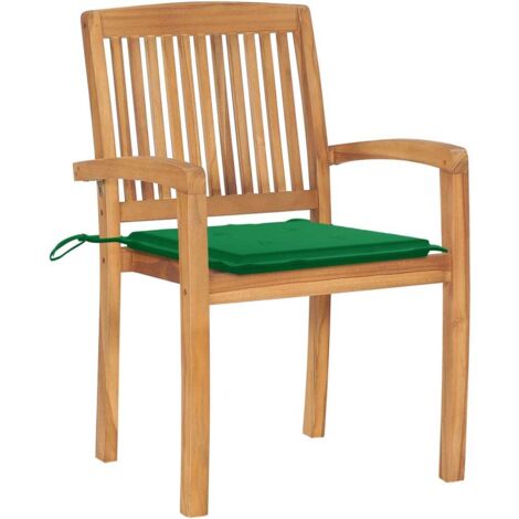 Lot de 2 Chaises de jardin et de camping, Chaises de relaxation, avec coussins vert Bois de teck massif OIB1680E (1/5)