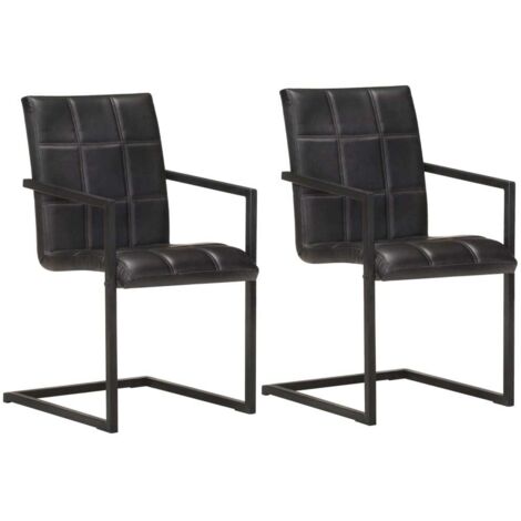 Lot de 2 Chaises de salle à manger cantilever - Chaises à dîner Noir Cuir véritable BV599447 - BonneVie (1/5)
