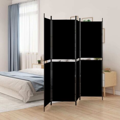 Paravent sur Pied Cloison de séparation 4 panneaux Noir 200x200 cm Tissu 15796 (1/5)
