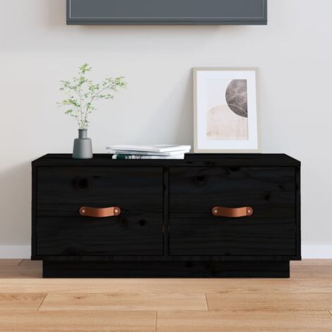 Meuble TV Banc TV Armoire de rangement Noir 80x34x35 cm Bois de pin massif 64411 (1/5)