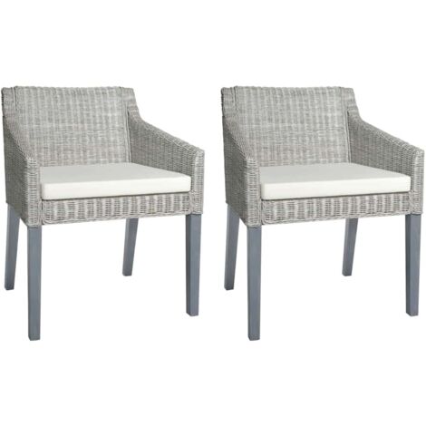 Lot de 2 Chaises avec coussins Chaises de salle à manger Chaises à dîner Gris Rotin naturel 48763 (1/5)