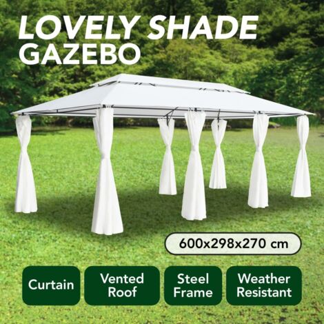 Tonnelle Barnum de Jardin, Pavillon, Pergola, Tente de jardin, avec rideaux 600x298x270 cm Blanc 180 g/m² OIB4247E (1/5)