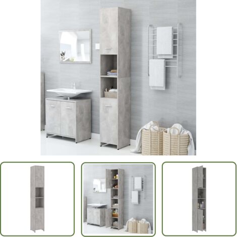 The Living Store Armoire de salle de bain Gris béton Bois d'ingénierie - Armoire De Salle De Bain - Meuble Salle De Bain - Rangement Salle De Bain - Armoire Gris - Armoire En Bois (1/5)