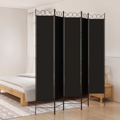 Paravent sur Pied Cloison de séparation 5 panneaux Noir 200x220 cm Tissu 87785 (1/5)