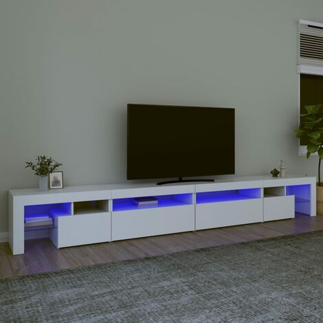 Meuble TV Banc TV Scandinave  Armoire TV avec lumières LED Blanc 290x36,5x40 cm 77156 (1/5)