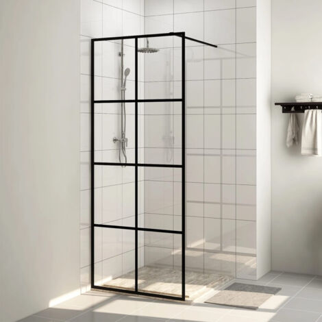 Paroi de douche avec verre Paroi de baignoire - ESG transparent 80x195 cm Noir BV875907 - BonneVie (1/5)