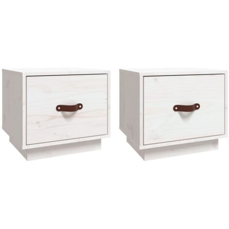Lot de 2 Tables de chevet - Bout de Canapé Armoires De Rangement Blanc 40x34x35 cm Bois de pin massif BV150906 - BonneVie (1/5)