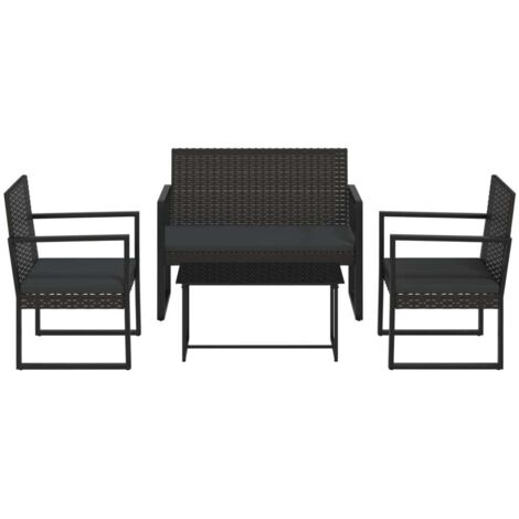 Salon de jardin 4 pcs Ensemble Table et Chaise de Jardin - avec coussins Noir Résine tressée BV500447 - BonneVie (1/5)
