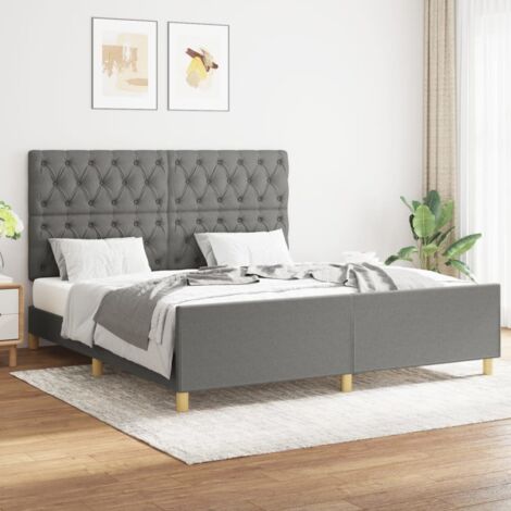 Lit double pour adulte avec tête de lit - Cadre de lit Gris foncé 160 x 200 cm Tissu BV211473 - BonneVie (1/5)