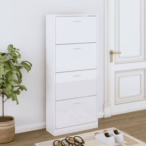 Meuble à Chaussures Armoire à Chaussures Meuble d'entrée Blanc brillant 63x24x147 cm Bois ingénierie 97728 (1/5)