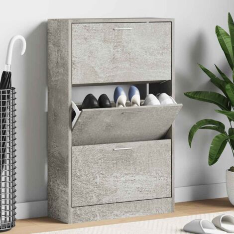 Meuble à Chaussures Armoire à Chaussures Meuble d'entrée Gris béton 63x24x103 cm Bois d'ingénierie 71320 (1/5)