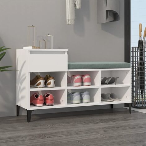 Meuble à Chaussures Armoire à Chaussures Meuble d'entrée Blanc brillant 102x36x60 cm Bois ingénierie 48637 (1/5)