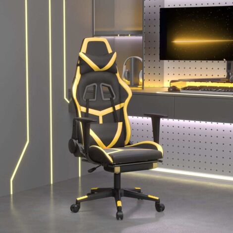 Fauteuil gamer Chaise de bureau - Fauteuil de jeu avec repose-pied Noir et doré Similicuir BonneVie-99321 (1/5)