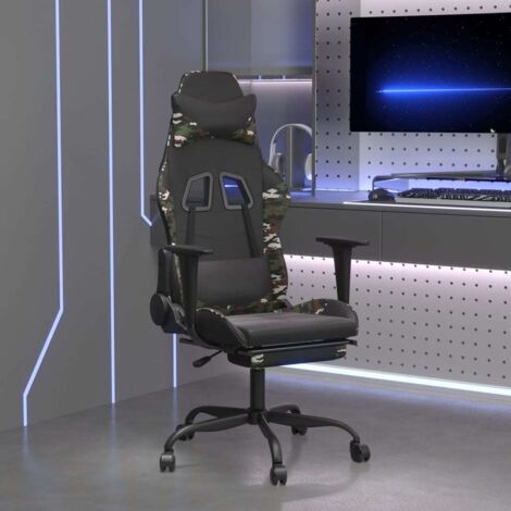 Fauteuil gamer de massage Chaise de bureau - Fauteuil de jeu repose-pied Noir&Camouflage Similicuir BonneVie-20932 (1/5)
